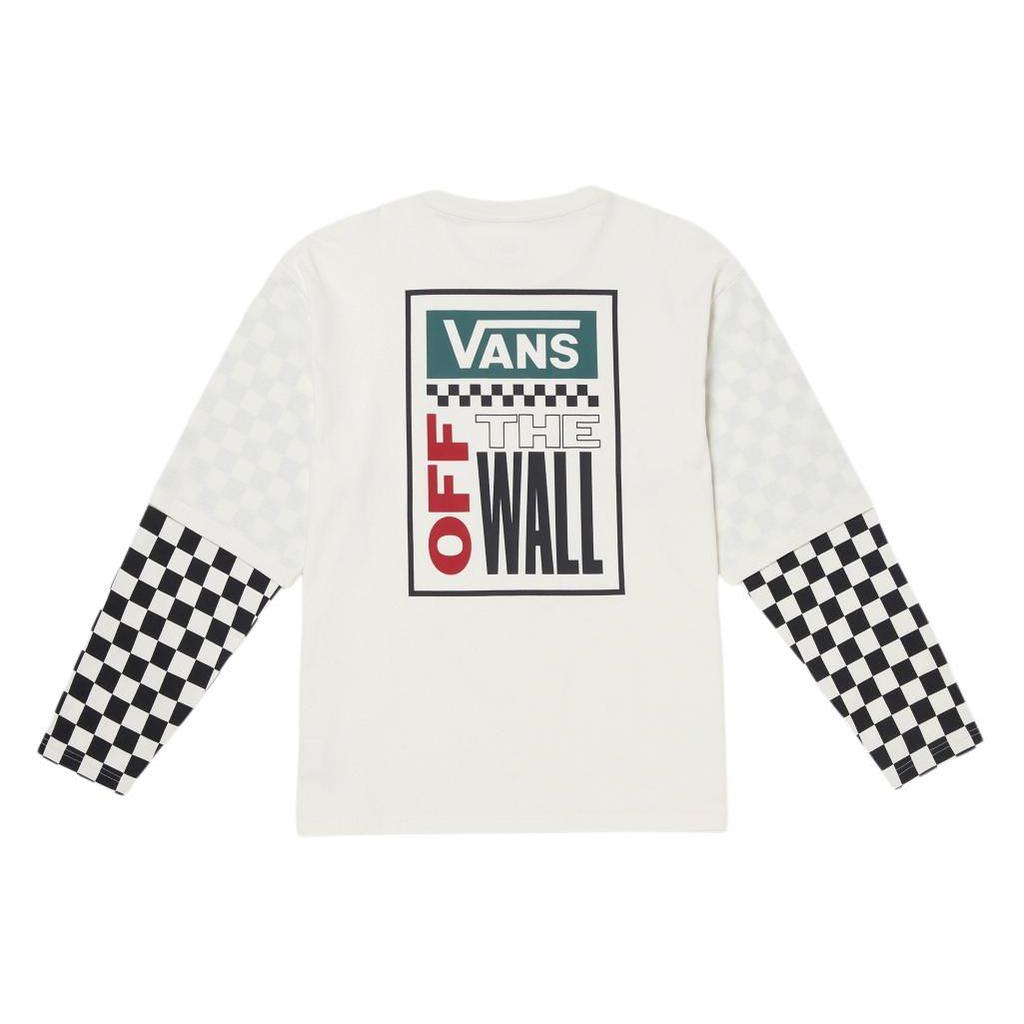 Vans Printed Checkerboard Splicing Round Neck Long Sleeve T-Shirt Men Tops White VN000GNWFS8