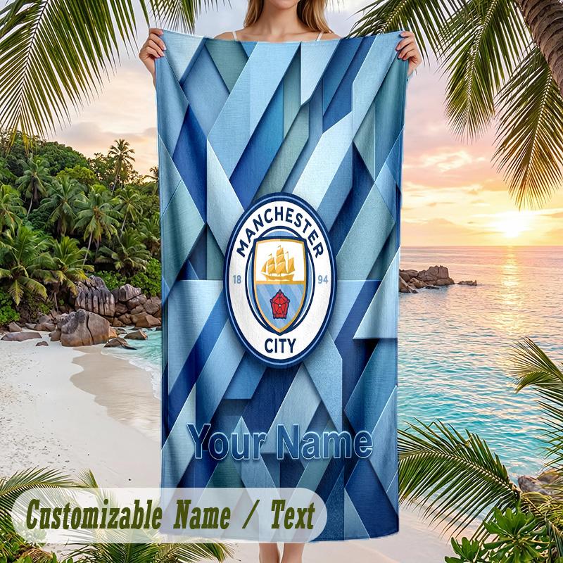 Beach Towel Manchester City Print Custom Name Text Soft Towel for Swimming Pool