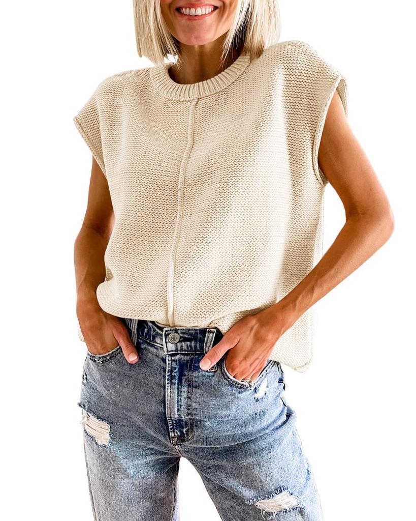 Damen ärmelloses Oberteil Mode lässig Rundhalsausschnitt locker gestrickter Pullover Weste für Damen