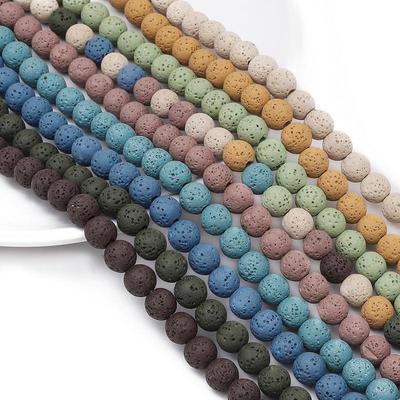 Doğal Taş Renkli Volkanik Taş Boncuk Yuvarlak dağınık boncuklar Takı Yapımı için DIY Bilezik Kolye