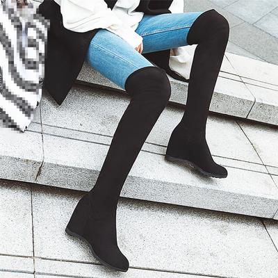 Fashion Women Over The Knee Boots Height Increasing Heels Slim Long Boots Black Brown Wine Red Flock Lady Winter Shoes Big Size 33-44