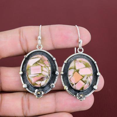 Copper Pink Opal Earring Natural Gemstone Earrings Antique Jewelry 925 Sterling Silver Earring Drop Earrings Handmade Jewelry Gifts For Wife