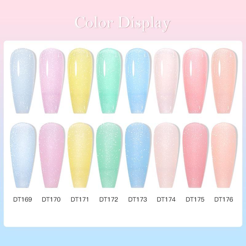 MEET ACROSS 8ml Shimmer Nail Gel Nude Pink Blue Glitter Sequins Rainbow Shimmer Glitter Gel Nail Polish Soak Off UV Gel Varnish