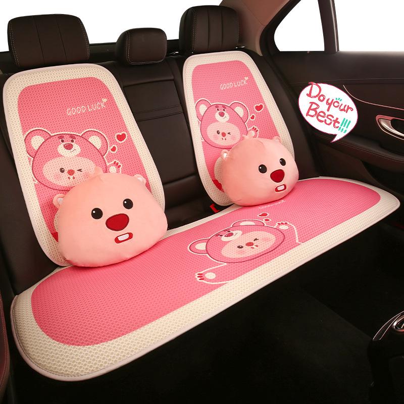 Pink Cartoon Beaver Women's All-Season Car Seat Cushion for BYD Seagull Dolphin.