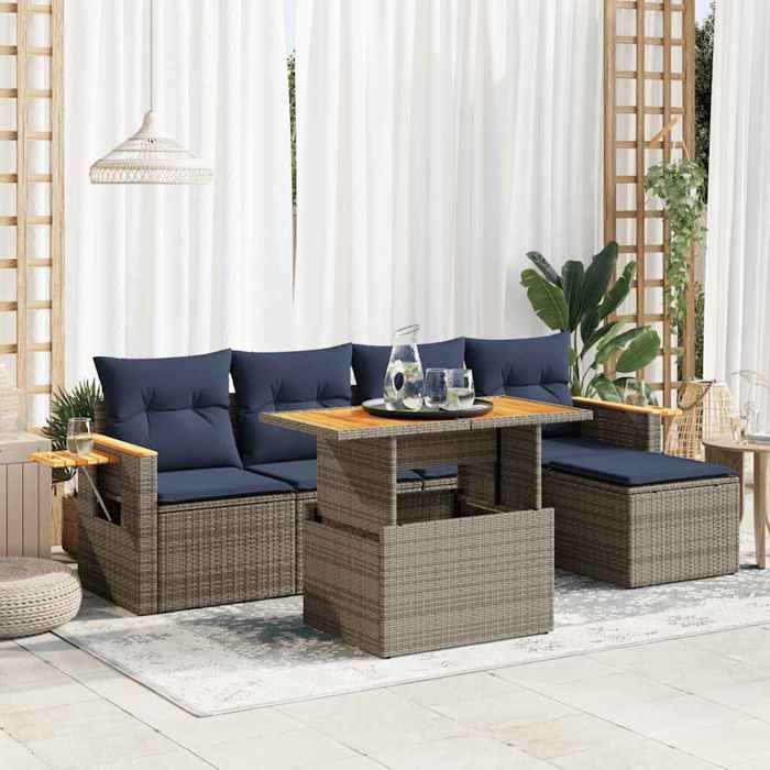 VidaXL Salon de jardin avec coussins 6 pcs gris résine tressée acacia 3327589