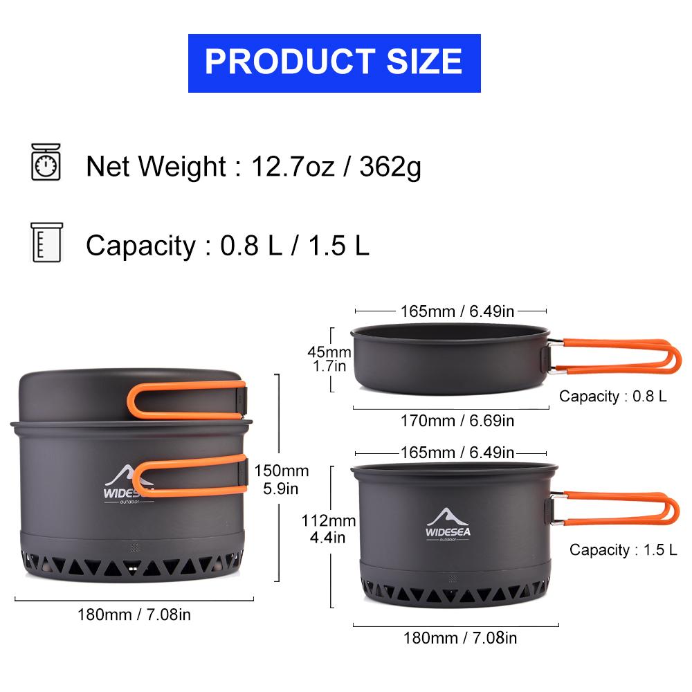 Outdoor Camping Pot 1.3L 2.3L Cookware Outdoor Cooking Kettle Set Heat Cooker Travel Tableware Tourist Kitchen Utensil Equipment