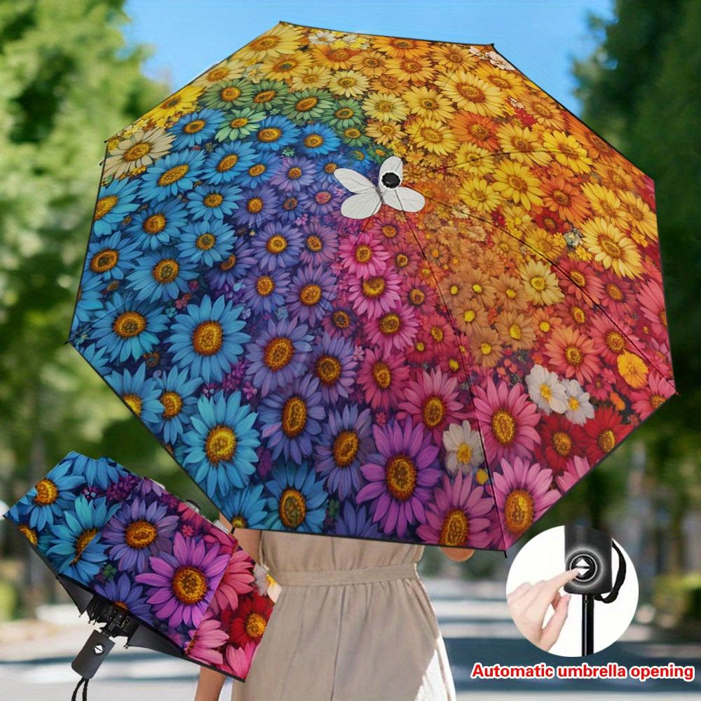 

1pc Automatic Open/Close Umbrella with 8-Rib Windproof Frame, Resistant & Thickened Reinforced Frame - Compact Lightweight Fol (as the picture,Iron&8K)