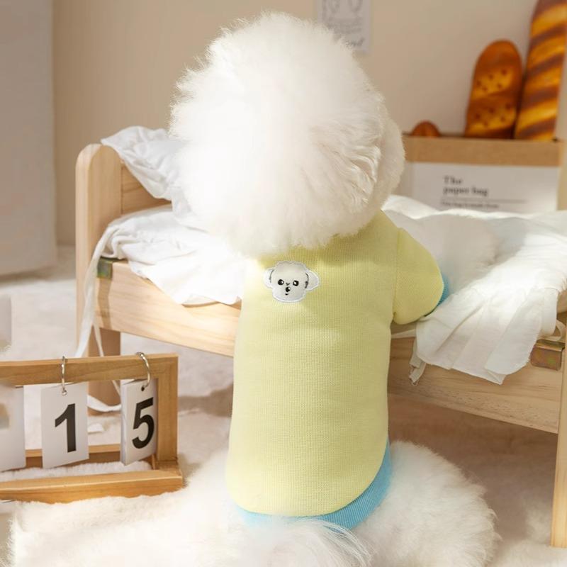 Cute Puppy Dog Contrasting Color Knitted Thin Cardigan Spring Small and Medium-sized Dog Cat Bipod Pet Teddy Clothes