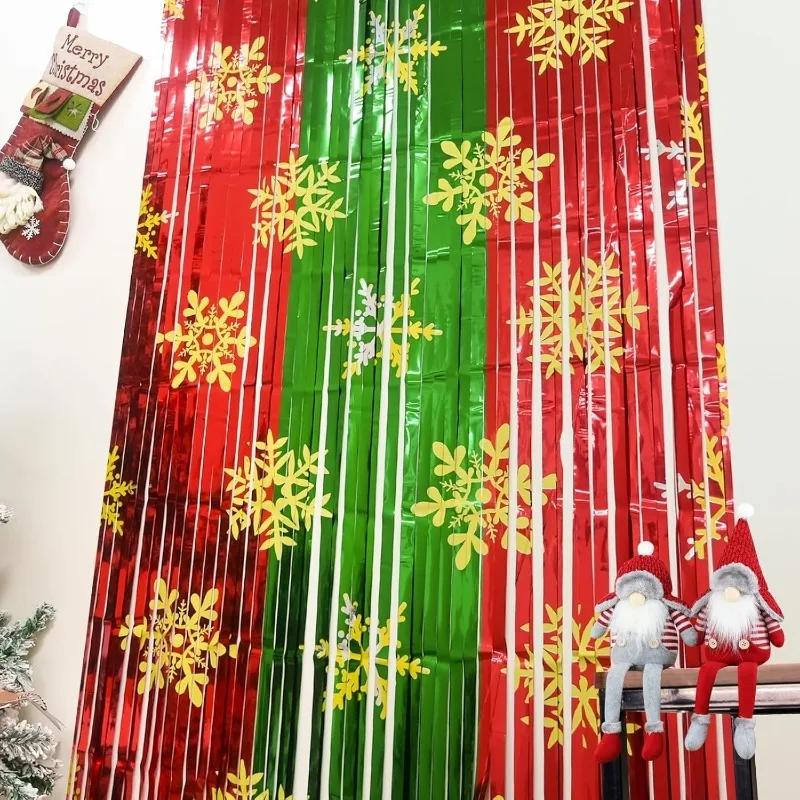 Snowflake Fringe Christmas Party Backdrop Glitter Red Green Blue Sequin Tassel Photo Background New Year