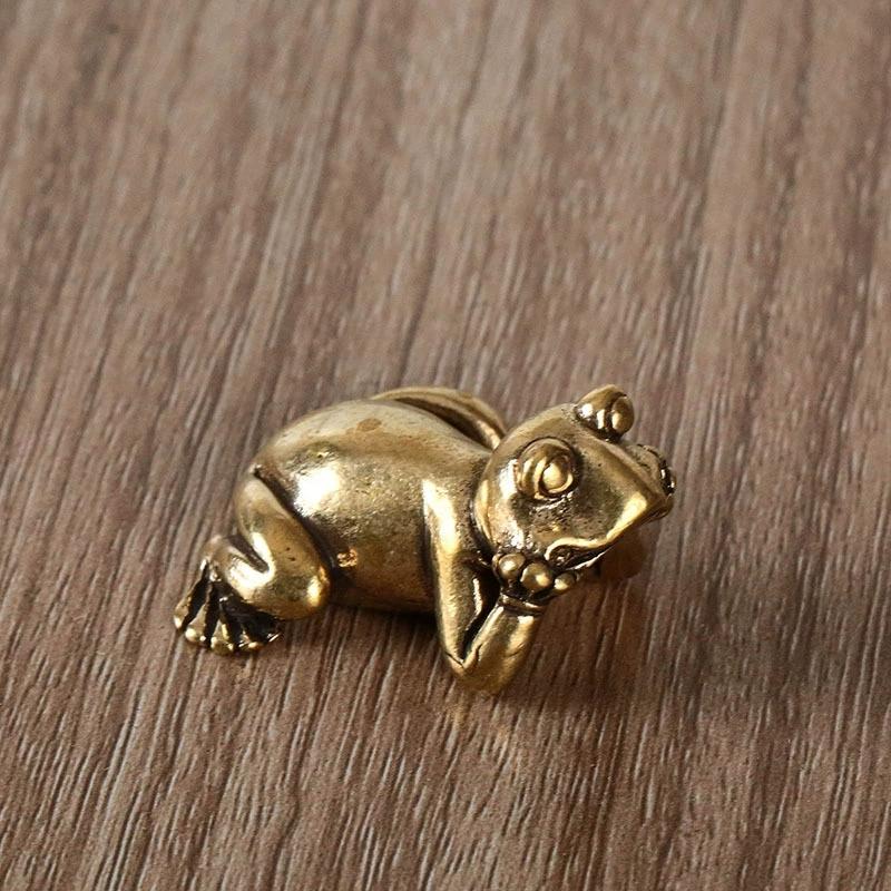 Brass Small Frog Miniatures Figurines Vintage Handmade Copper Animal Ornaments Home Decor Living Room Desktop Decorations Crafts