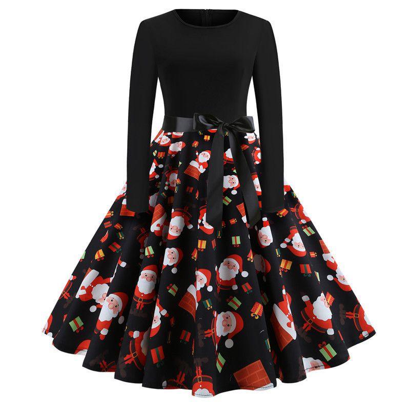 Festive Women s Christmas Party Dress With Santa Claus Print Plus Size SantaClausGift,S