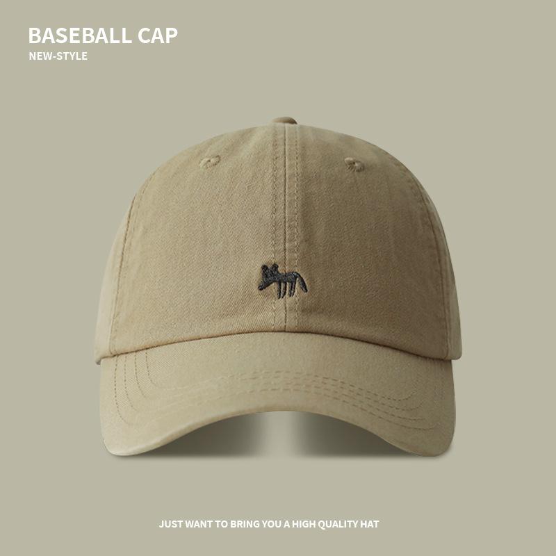 Cartoon Little Fox Embroidered Baseball Cap Spring and Summer Sun Protection Visor Hat Soft Top Big Head Circumference Couple Cap