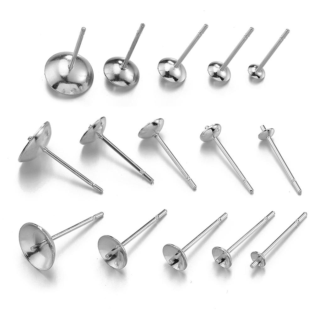 20pcs 3-8mm Gold Color Stainless Steel Ear Studs Earrings Earring Base for Pearl Ear Jewelry Making DIY Accessories Wholesale