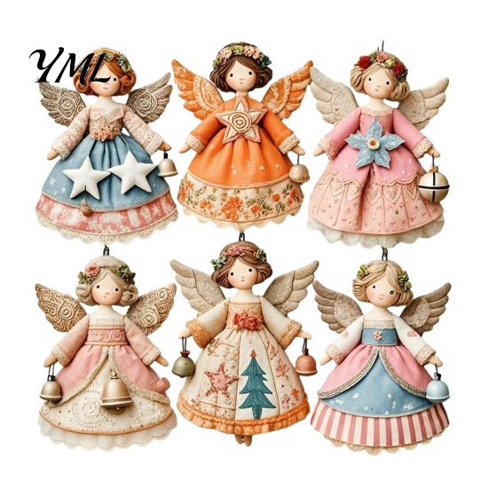 Interior Door Frame Decorations 6Pcs Vintage Angel Wooden Ornaments, Christmas Hanging Decor Set Home Wall Accents with Jute String, Rustic