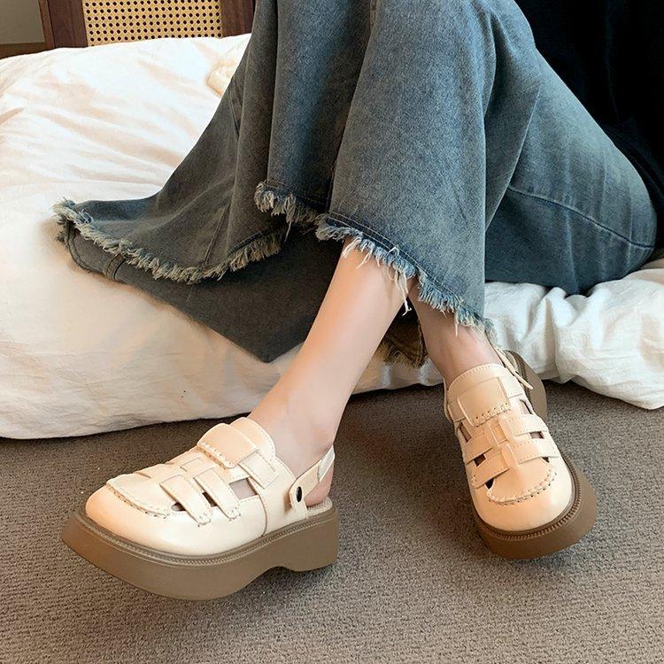 

Thick-soled two-wear hollowed-out bag head sandals for women s 2024 summer new hole pig cage Mori Roman half slippers outside 40 хакі