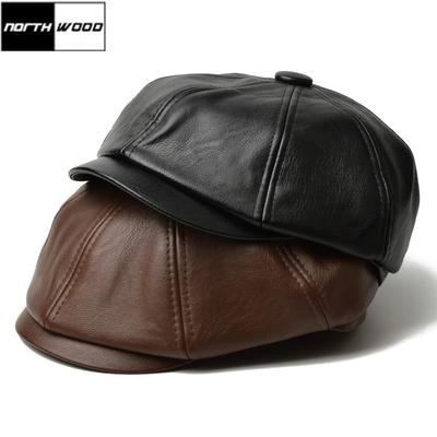 Luxuriöse synthetische PU-Leder Baskenmütze für Männer Frauen 58cm Retro Acht-Punkt-Mütze für Outdoor Herbst Winter Kleidung