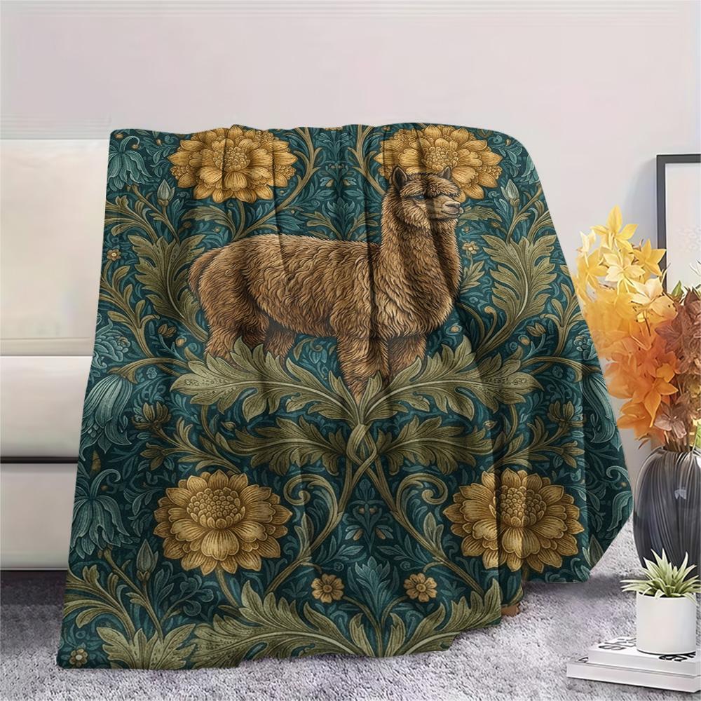 1PC Floral Animals Print FlAannel Blanket, High quality Comfortable for All Seasons, Home Decor, Warmth and Comfort