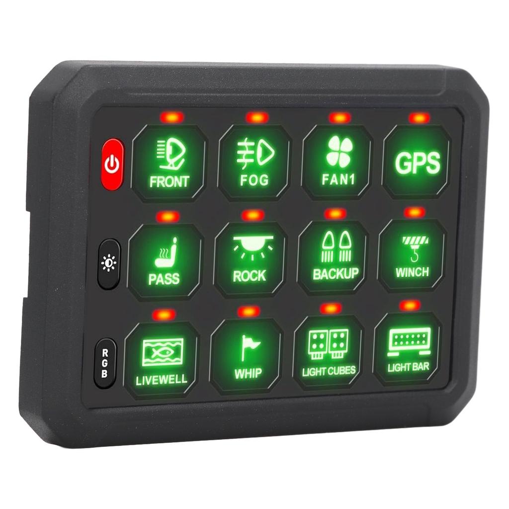 12 Gang Switch Panel Bluetooth RGB Button Circuit Control Relay System with 100A Circuit Breaker DC12‑24V