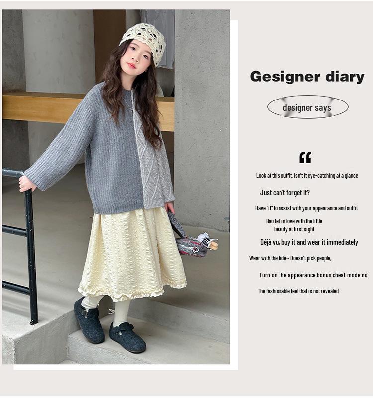 Herbst Winter 2025 Color Block Strickpullover für Mädchen - Trendiges Lazy-Style Oberteil