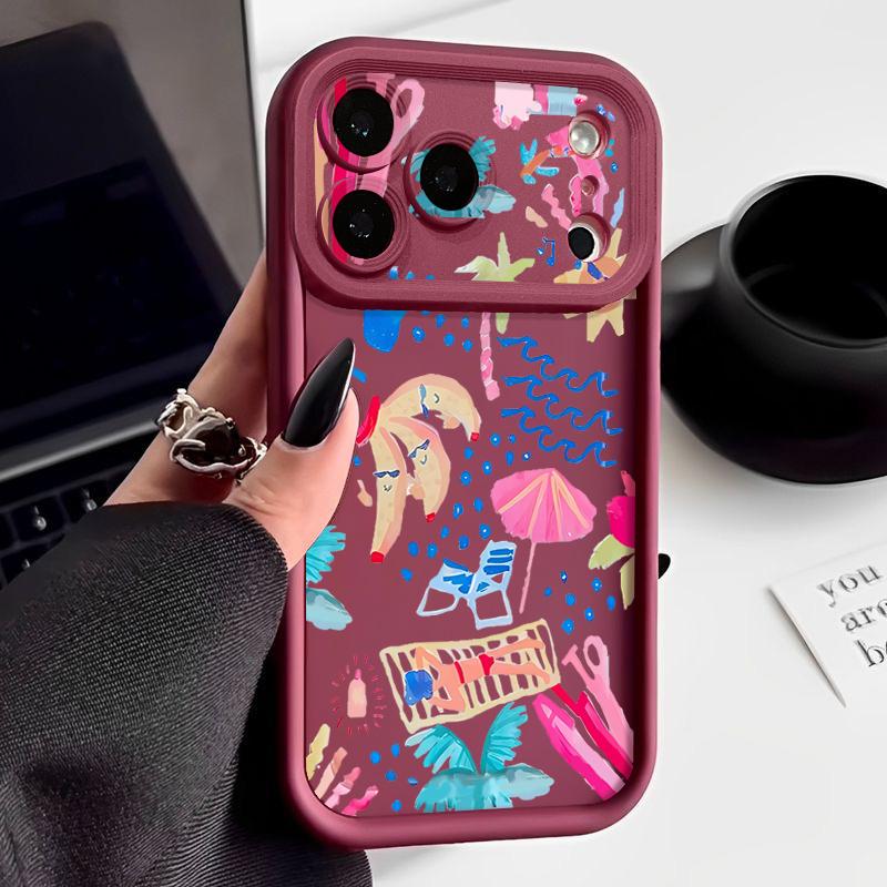 Shockproof Phone Case For iPhone 17 Pro Max Cartoon Vacation Painting Silicone Cover For iPhone 16 Pro Max Cover iPhone 15 14 13 12 11 16E Air