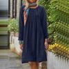 Women's Round-neck Solid-color Loose Casual Cotton And Linen Dress