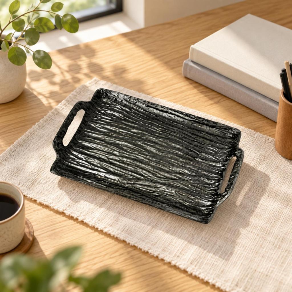 Textured Aluminum Tray with Handles Sleek Serving Sturdy for Home Decor,