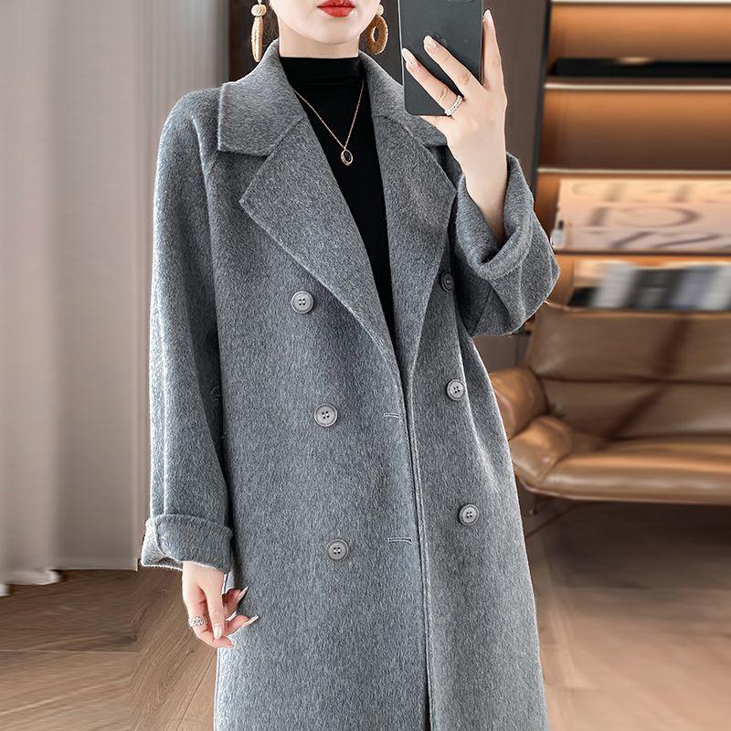 Women s High-End Double-Faced Wool Long Coat - Double-Breasted Hepburn Autumn/Winter Style 3XL