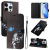 For iPhone 16 Pro Case Pattern Printing Wallet Phone Cover with Strap