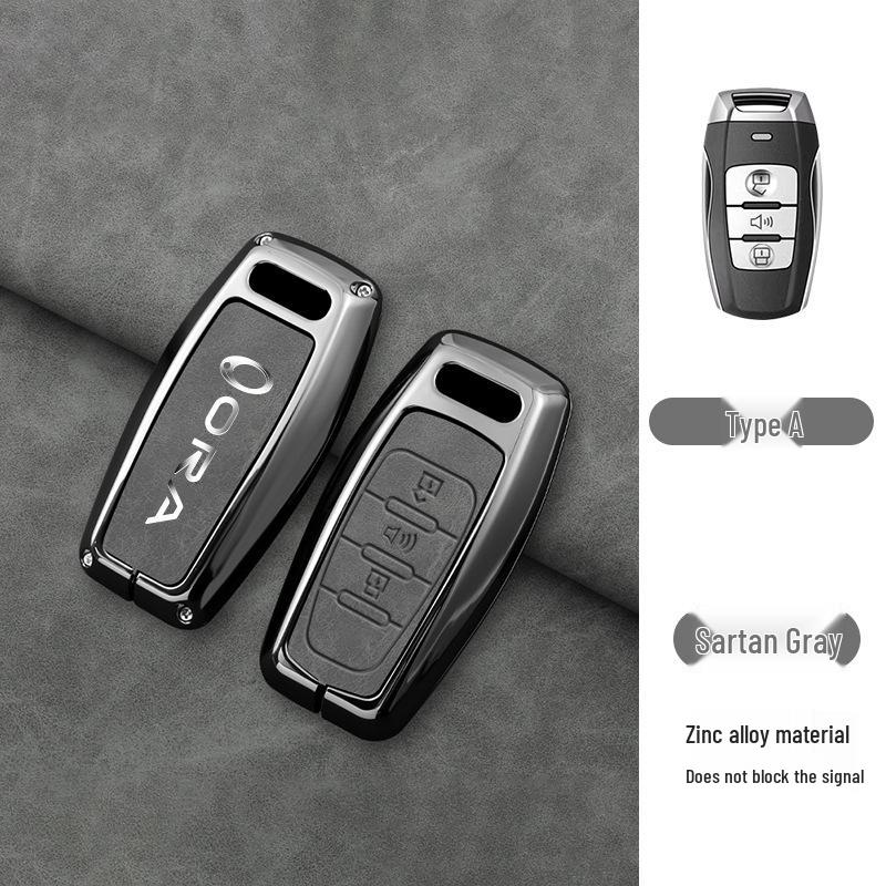 Great Wall ORA Key Cover for Good/Black/Lightning/White/Ballet Cat Models - High-End Black Full Shell with Buckle