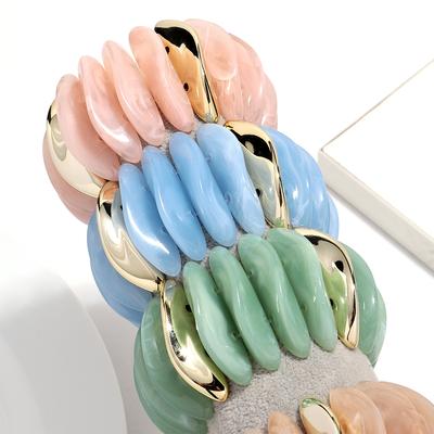 Boho Acrylic Irregular Wide Beaded Elastic Bracelets for Women Men Retro Resin Geometric Stackable Bangle Vintage Jewelry Gift