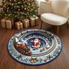 Festive Round Rug for Christmas 3D Rug, Vortex Optical Illusion Area Santa Snowman Staircase Durable Entrance Winter Depth Pattern, Non-slip Floor Mat