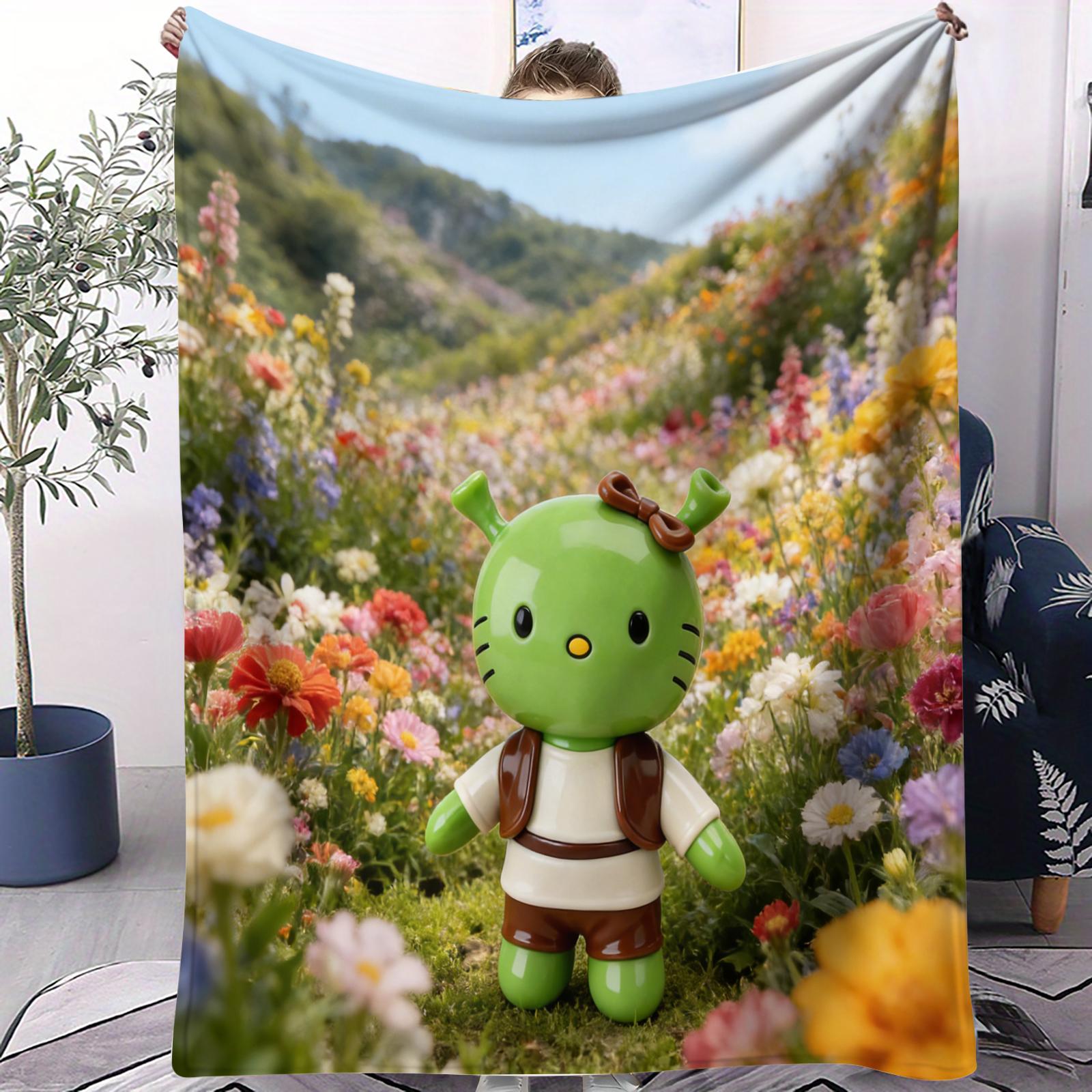 Bestseller Green Alien Cartoon Small Cover Blanket All Season Soft Plush For Bed Bedroom Dorm Sofa Lunch Camping Kids Teen Gift 70x100cm