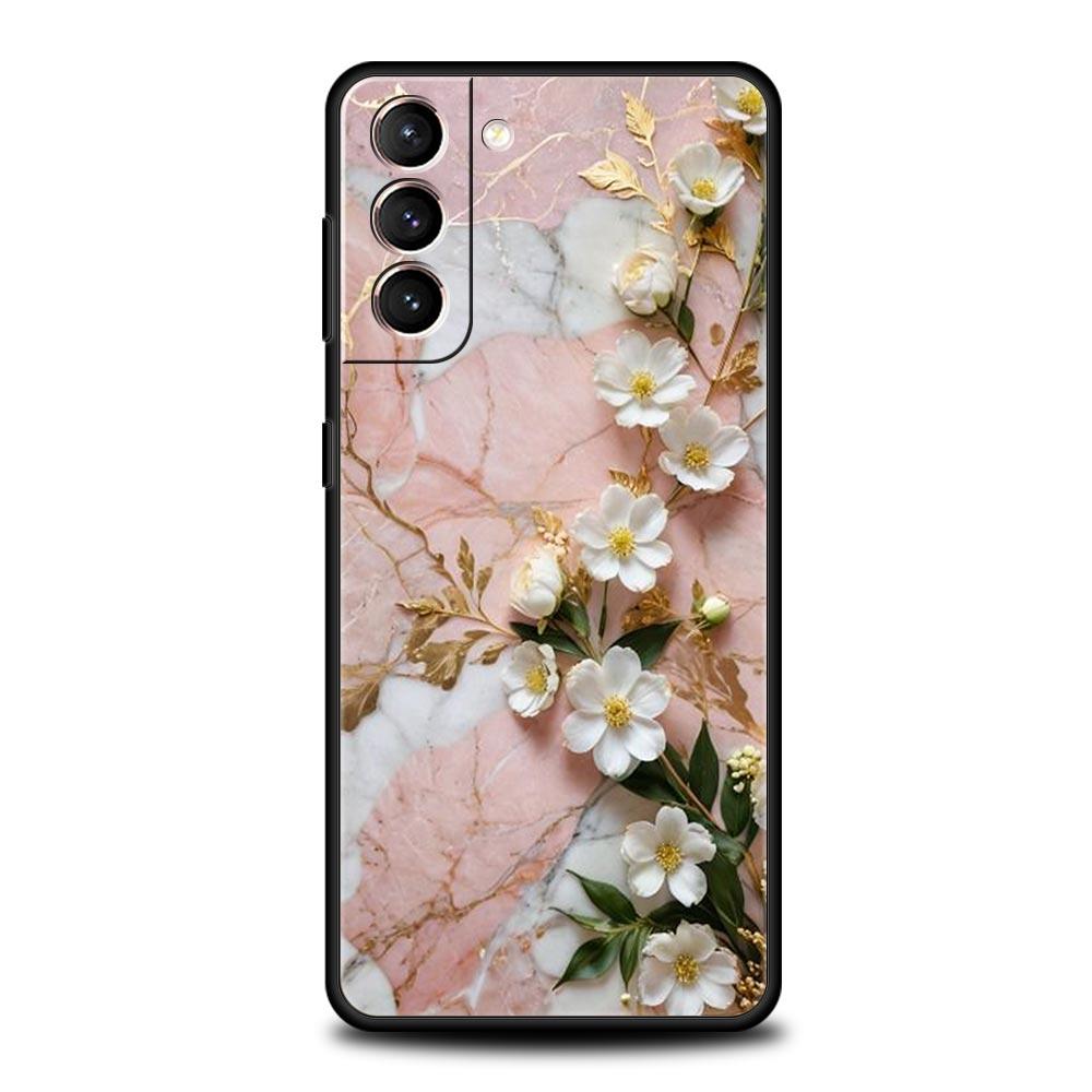 Flower Marble Phone Case For Samsung Galaxy S25 Edge S24 S23 S22 S21 Ultra S20 FE 5G S10 S10E S9 Plus Soft TPU Cover