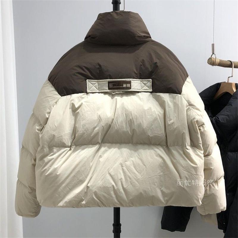 2025 New Cotton-Padded Jacket Korean Version Contrast Down Cotton Coat Horn Buckle Loose Fashion Overcoat Parkas Bread Jackets