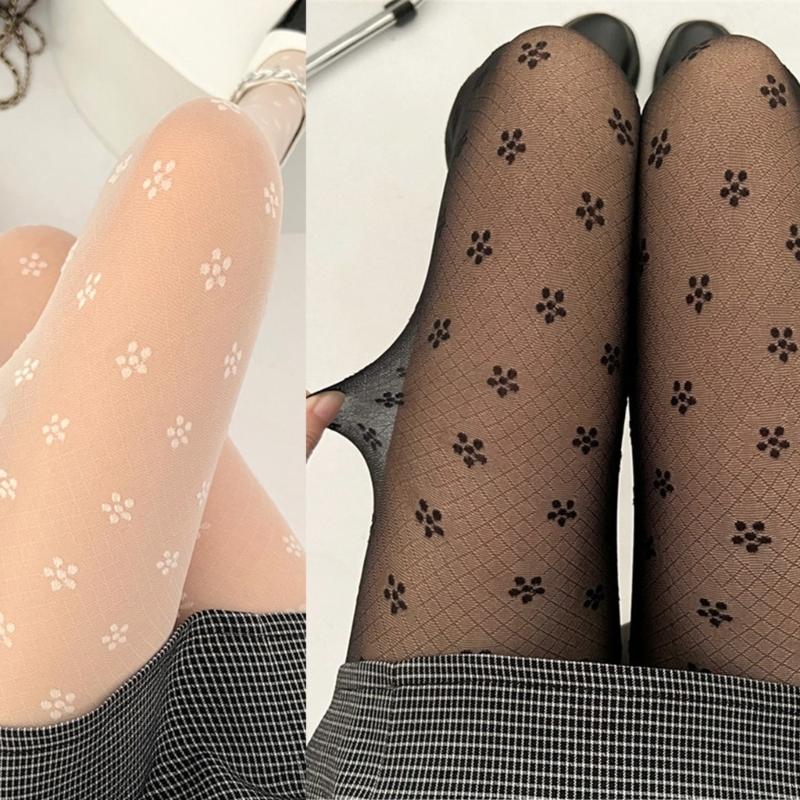 Women Sexy See Through Diamond Grid Mesh Pantyhose Stockings Vintage Elegant Floral Pattern Bottoming Leggings Tights