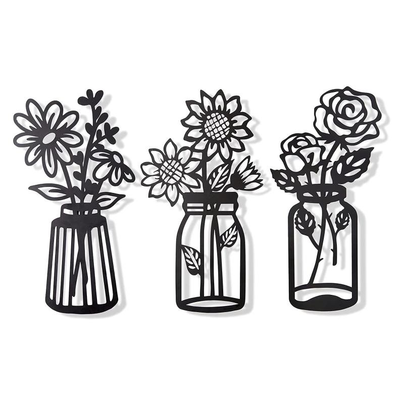 3 Pcs Metal Flowers Wall Decor Metal Wall Sculpture for Patio Balcony Black Metal Wall Decor Art for Living Room Dropshipping