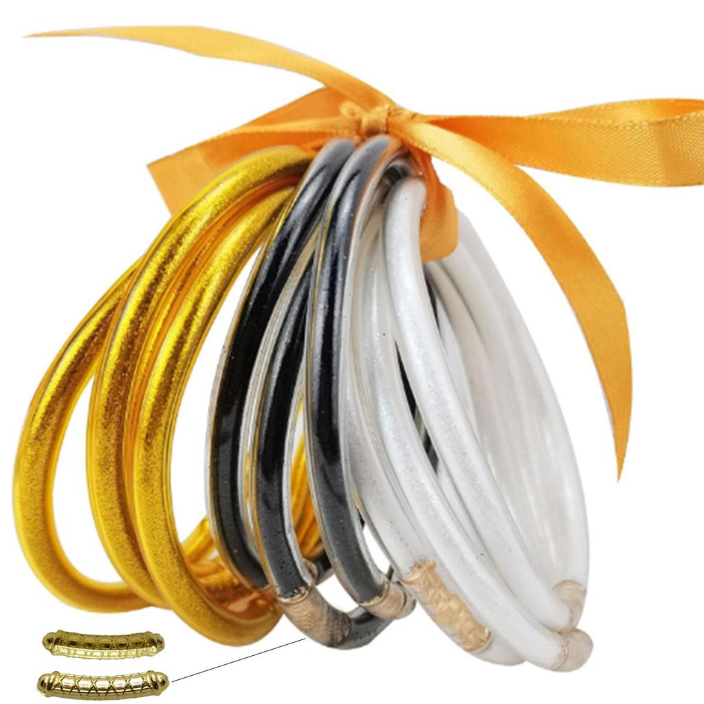 9 Stück/Set Modeschmuck Goldenes Armband Buddhistisches Jonc Armreifen Set für Damen Glitzergefülltes Jelly Silikon Buddha Mädchen Armbänder