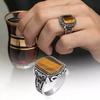 Jewelry European and American Style Popular Retro Pattern Tiger Eye Stone Smooth Ring Direct Sale