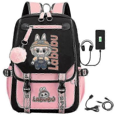 Labubu USB Charging Backpack - Fun Cartoon Schoolbag for Kids & Adults