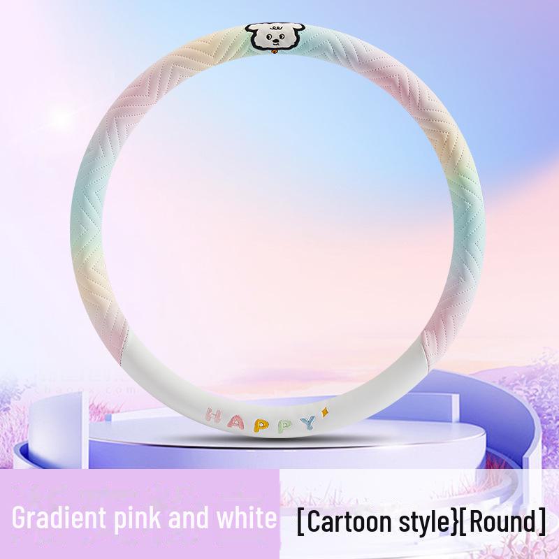 2024 Lenkradbezug aus Nappaleder mit Farbverlauf und Welpenmotiv in farbenfrohem Design