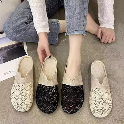 Atmungsaktive und vielseitige Schuhe 2025 Sommer Hausschuhe Damen Oberkopf Halb-Mesh Slipper neue flachbodige Außen-Sandalen Tide