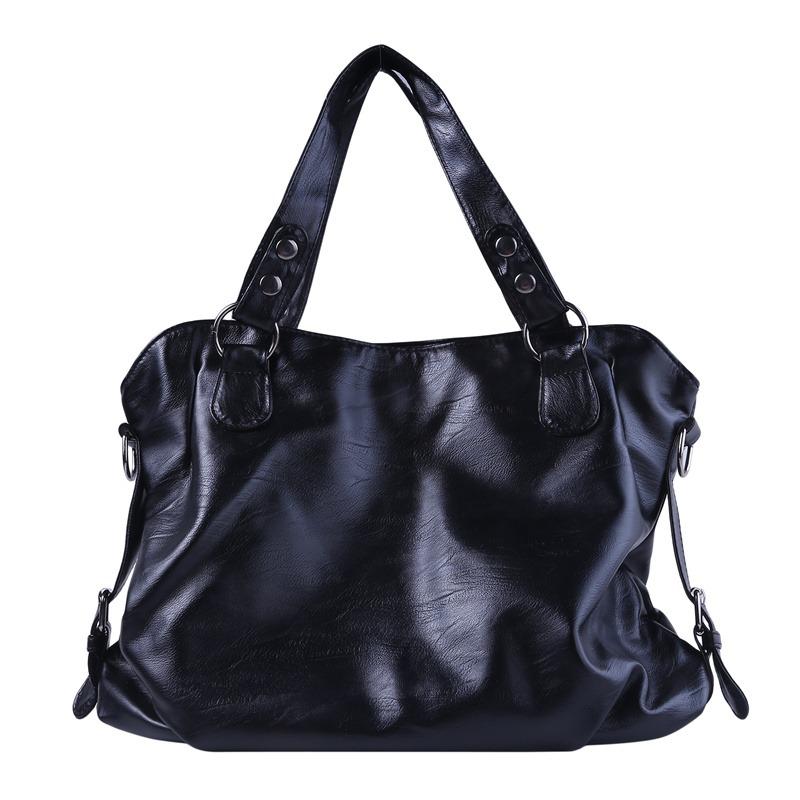 

Винтажная женская сумка большой вместимости из мягкой кожи, сумка через плечо, дорожная сумка-тоут One Size чёрный