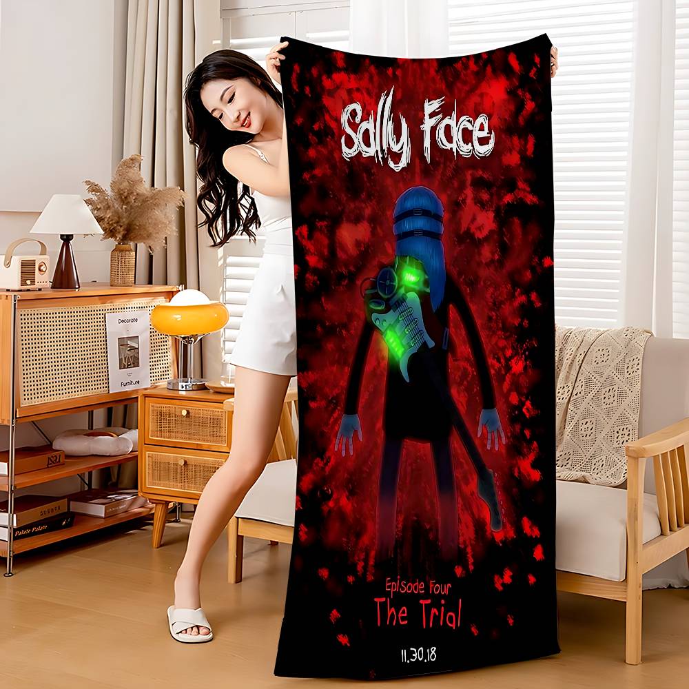 Sally Face Game Bath Towel Microfiber Soft Water Absorbing Breathable For Girl Kids Decorative Cartoon Beach Towel