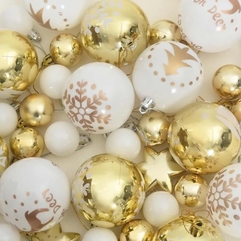 Christmas Ornament Set 40 pcs White & Gold Plastic
