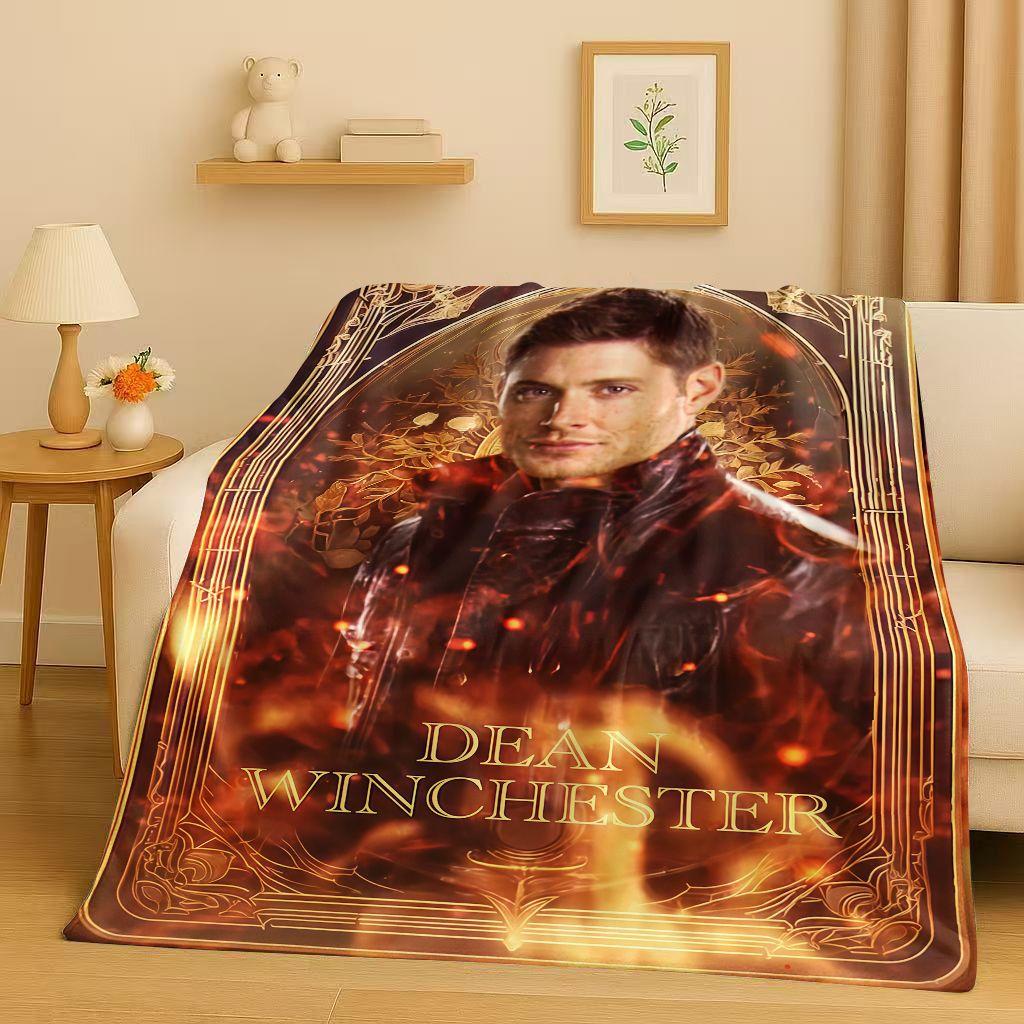 3D Supernatural Sam Dean Winchester TV Flannel Blanket,Ultra Soft Warm Plush Throw for Home Bedroom Bed Sofa Cover Travel Gift