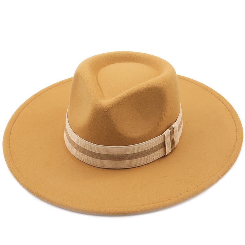 European, American autumn and winter wool woolen big-brimmed jazz top hat men's and women's fashion casual bow big-edged jazz hat felt hat