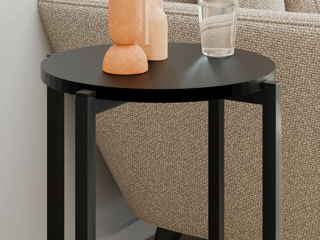 Stolik Pomocniczy Okrągły Loft Z Półką 35X35X62 Cm Metalowy Czarny