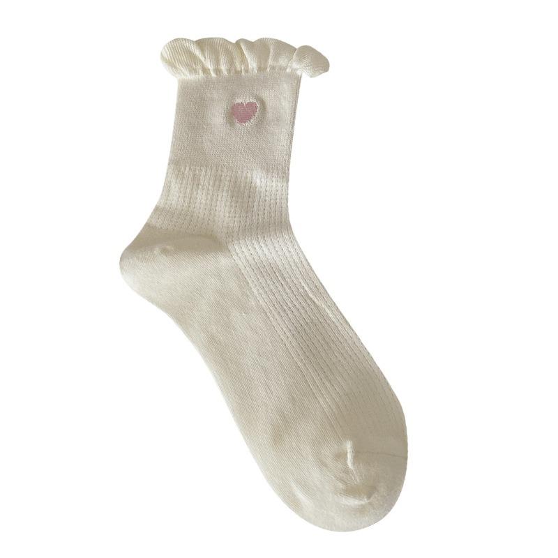 5 Pairs of Female Spring and Summer Breathable Lovely Embroidered Love Lace Bubble Mouth Tube Socks