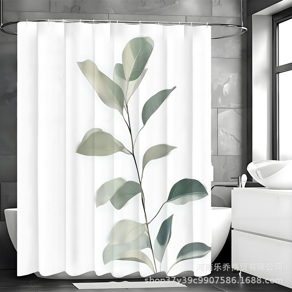 Green Leaf Shower Curtain Set - 4-Piece, Waterproof & Mildew-Proof with Hooks, Ideal for Bathroom Decor, Bulk Discount Available
