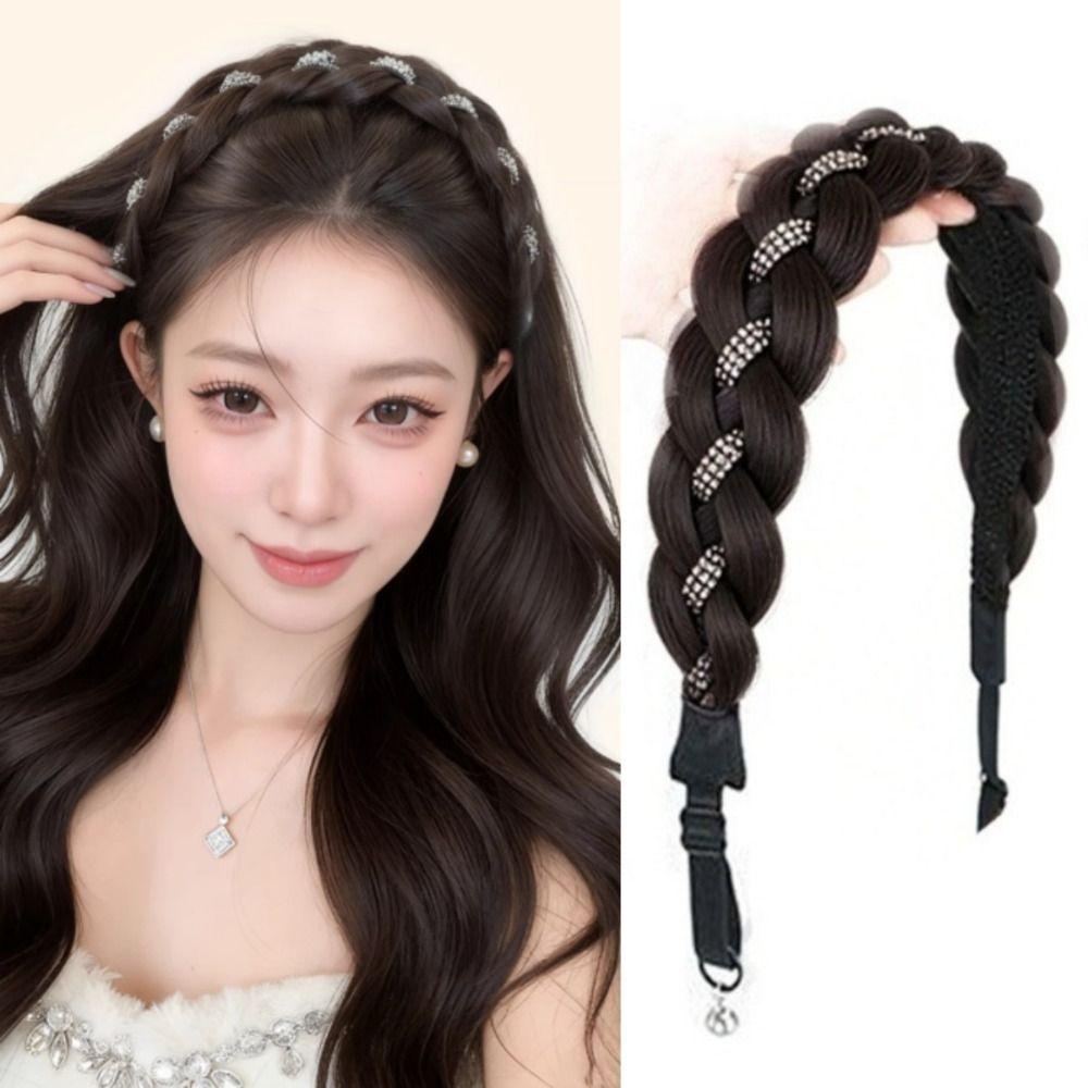 Stylish Rhinestones Braids Headband Non-Slip Fishtail Braid Hair Hoop Easy Wig Headband  Party